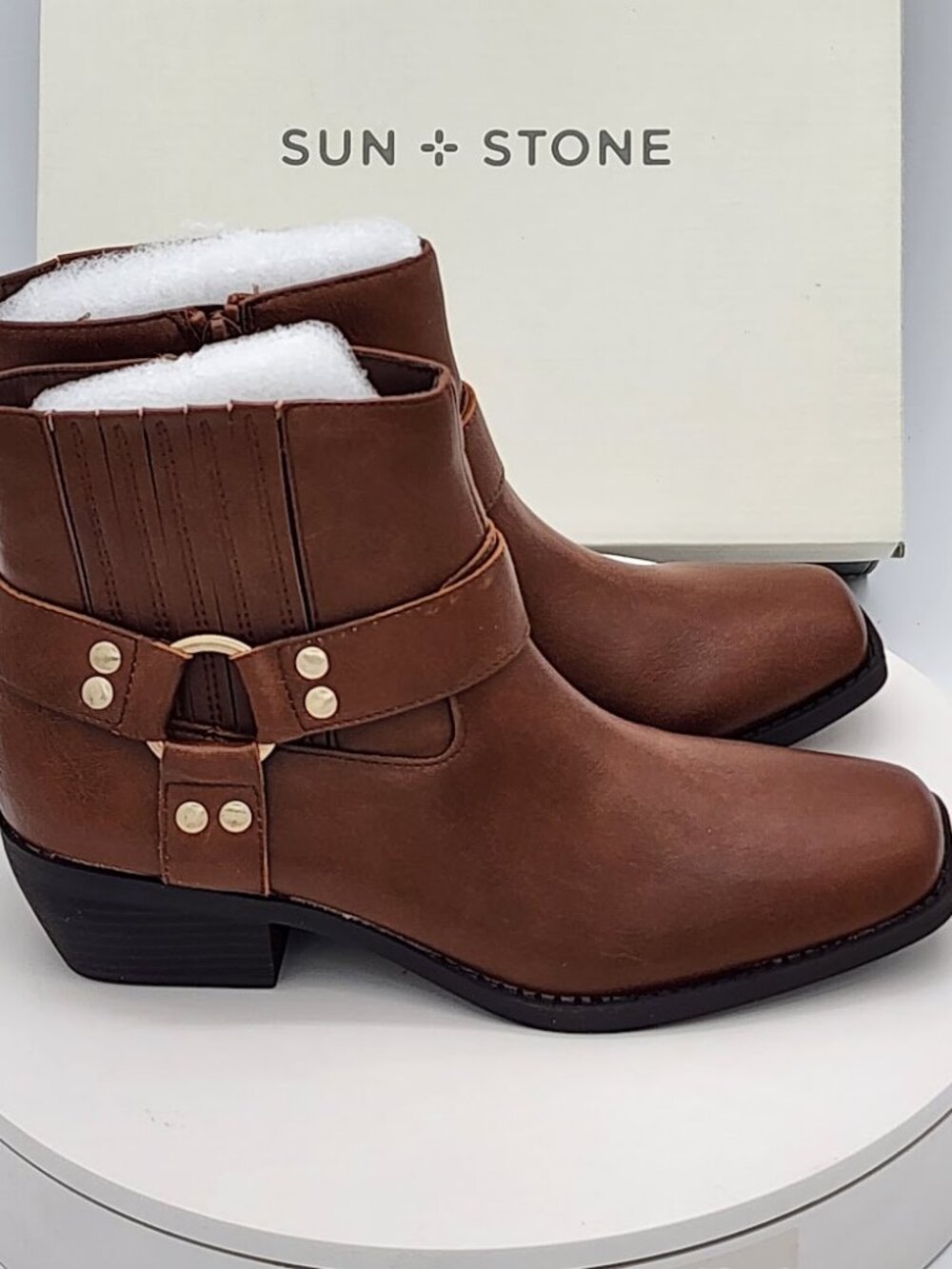 Sun + Stone Westinn Brown Moto Ankle Boots Women’s Size 7 - Picture 2 of 9